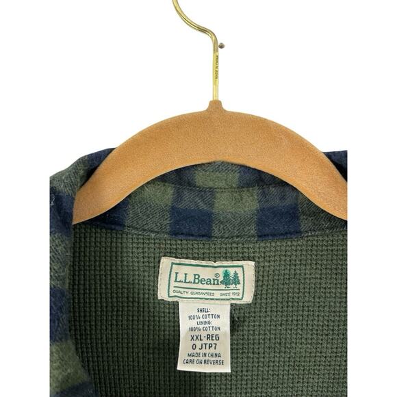 LL BEAN Check Plaid Flannel Shirt Thermal Lining Men's XXL Green Black Shacket - Picture 5 of 6